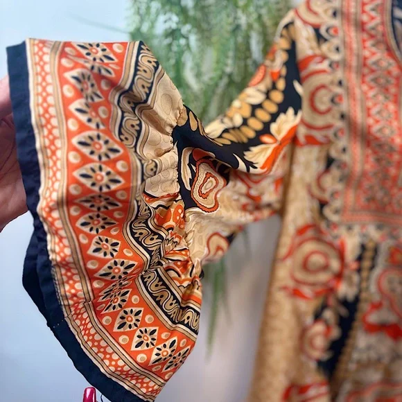 Bohemian Floral Print Blouse - Orange and Black - Picture 3 of 6